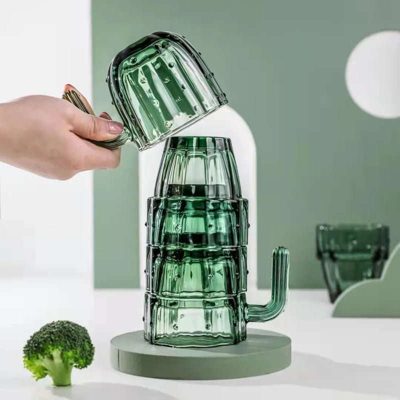 Afralia™ Cactus Glass Mug 240ml: Creative Office Home Kitchen Drinking Cup