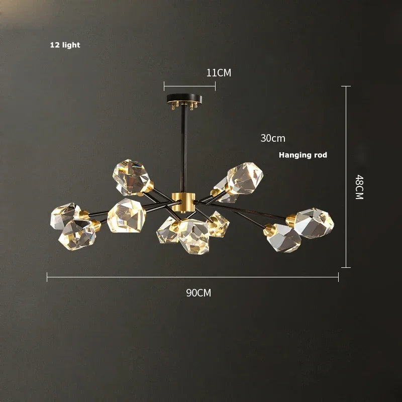 Afralia™ Modern Gold Black Crystal Chandelier LED Light