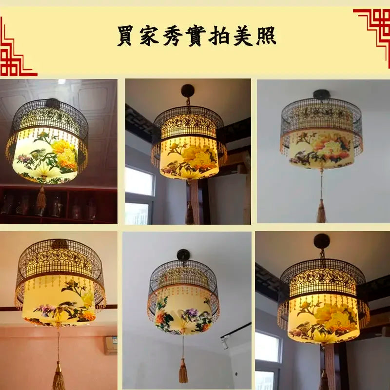 Afralia™ Vintage Sheepskin Antique Chinese Style Living Room Chandelier for Palace Hotel