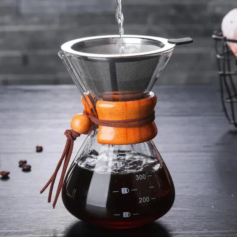 Afralia™ Stainless Steel Glass Filter Coffee Maker Espresso Machine Tea Pot Set