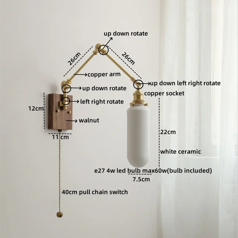 Afralia™ Ceramic Copper Swing Arm LED Wall Lights for Home Decor