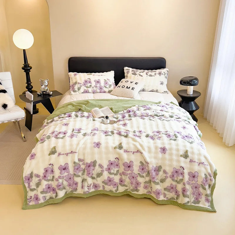 Afralia™ Cartoon Printed Faux Rabbit Plush Thick Blanket for Office Nap and Sofa Warmth