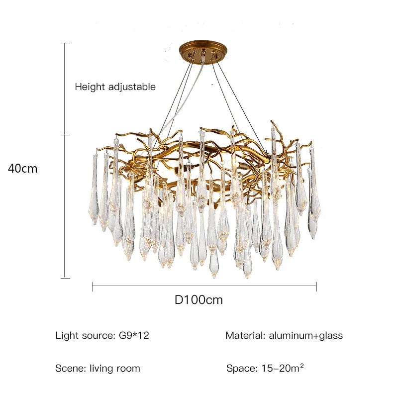 Afralia™ Classic Blue Crystal LED Hanging Chandelier for Elegant Living & Kitchen Decor