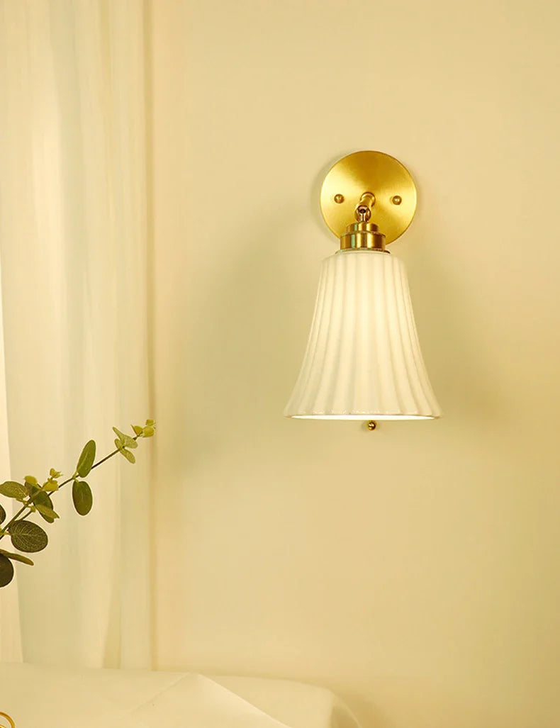 Afralia™ Retro Brass Wall Sconce - Luxury Bedroom Ceramic Wall Light