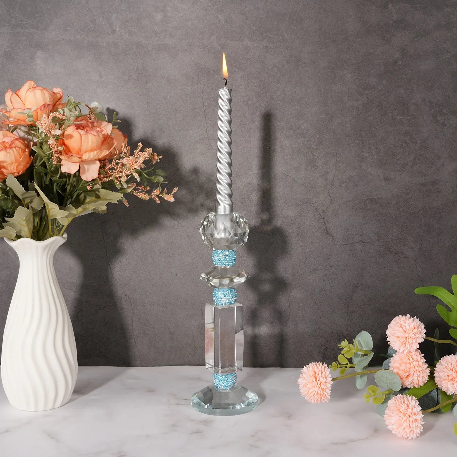 Afralia™ Blue Diamond Crystal Glass Candle Holder Candelabrum