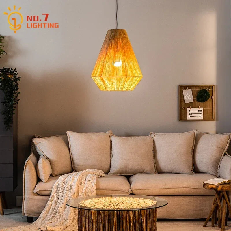 Afralia™ Japanese Hemp Rope Pendant Lights for Zen Art Living Room Decor