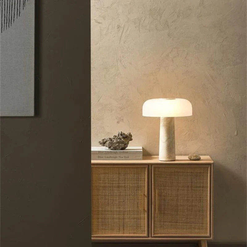 Afralia™ Cream Marble Table Lamp: Modern LED Bedroom Lighting Fixture