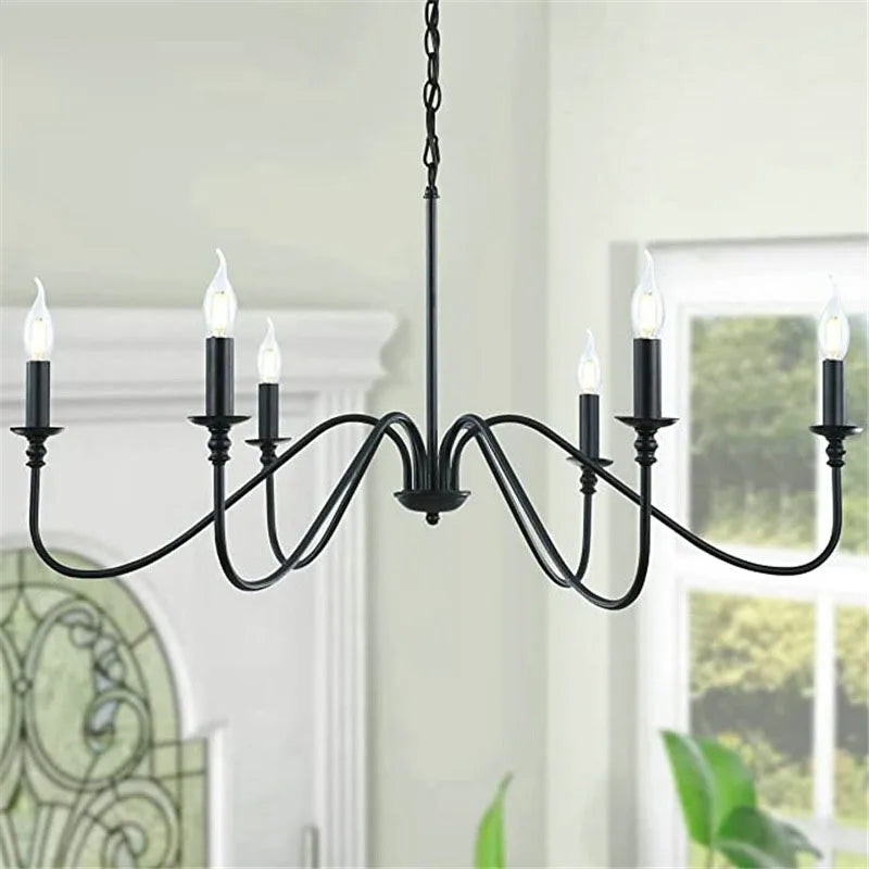 Afralia™ Classic Iron Chandelier for Dining Room Bedroom Foyer - Black Minimalist Hanglamp