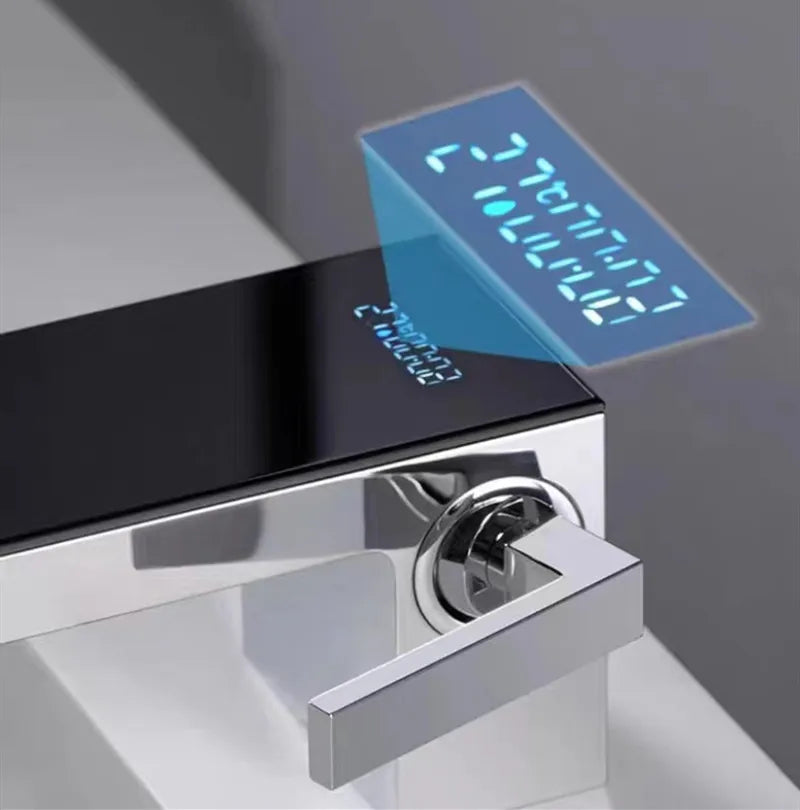 Afralia™ Chrome Brass Bathroom Faucet: Digital Display Single Handle Waterfall Basin Mixer