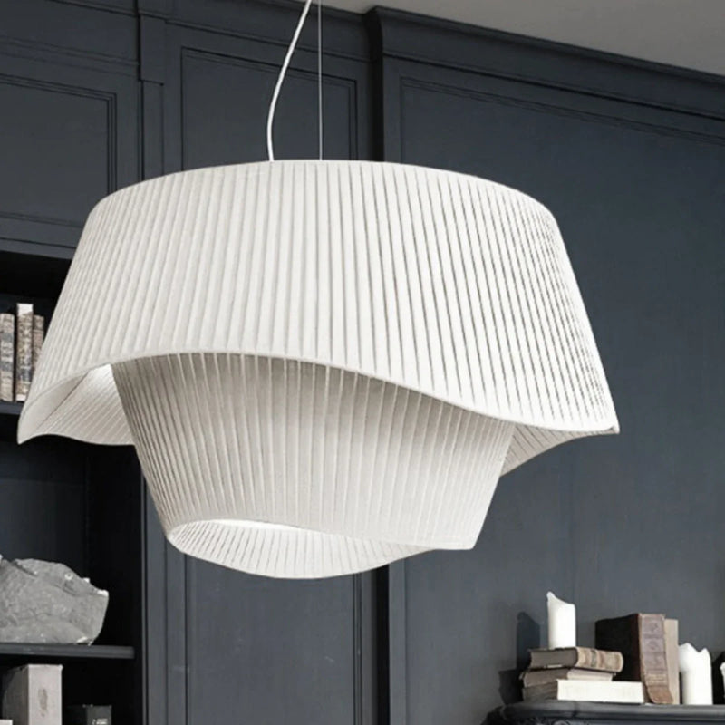 Afralia™ White Beige Fabric Chandeliers for Home Decor - Nordic Lighting Fixture