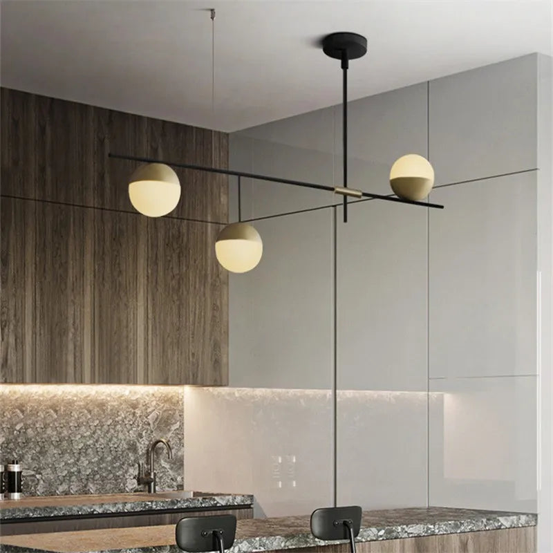 Afralia™ Glass Ball Linear Chandelier: Postmodern Style Kitchen & Hotel Art Light