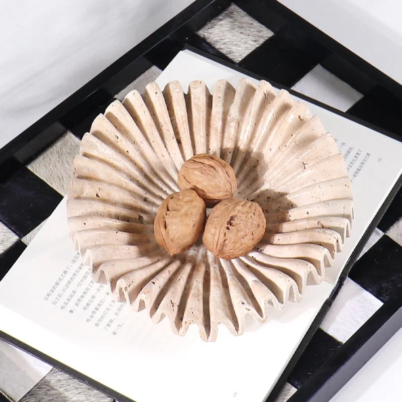 Afralia™ Marble Ruffle Bowl | Travertine Scallop Decorative Tray | Home Fruit & Jewelry Décor