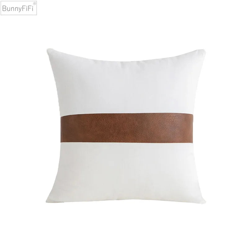 Afralia™ Modern Leather Cotton Cushion Cover in Brown White Black Palette