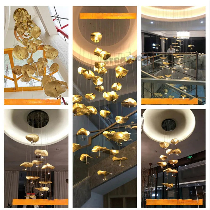 Afralia™ Modern Copper Lotus LED Chandelier for Duplex Living Room - Luxury Indoor Lighting Fixtures