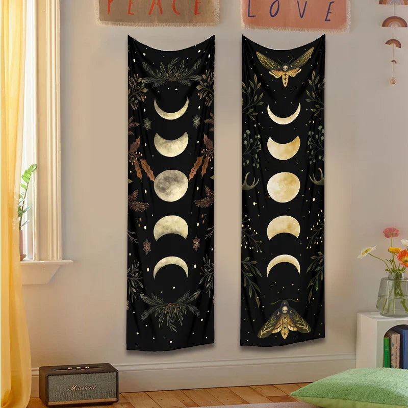 Moon Phase & Moth Tapestry Wall Hanging for Bohemian Home Decor by Afralia™