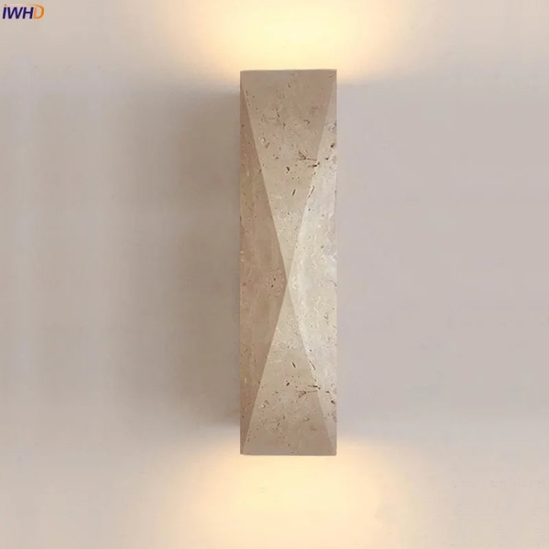Afralia™ Vintage Wabi Sabi LED Wall Lights Yellow Travertine Interior Lighting Bedside Lamps