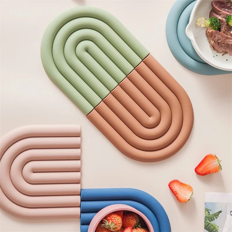 Afralia™ Rainbow Silicone Coaster Set - Heat Resistant Kitchen Pan Pad & Placemat