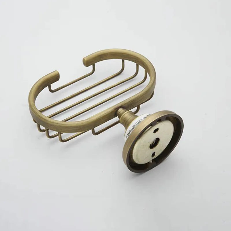 Afralia™ Antique Brass Ceramic Soap Dish Copper Soap Basket Bathroom Accessories