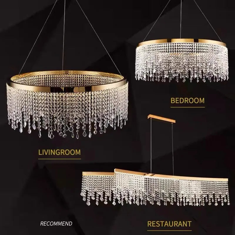 Afralia™ Crystal Chandelier Pendant Light LED Fixture for Living Dining Room Glamorous Home Decor