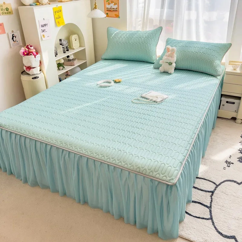 Afralia™ Cool Fabric Latex Bed Skirt Set: Solid Color Summer Mat with Elastic Band