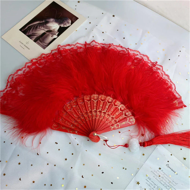 Afralia™ Sweet Fairy Girl Gothic Dance Feather Folding Fan - Single/Double-sided Art Craft