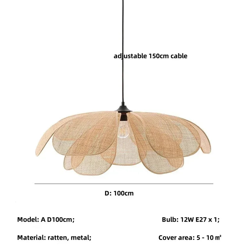 Afralia™ Wabi Sabi Rattan Pendant Lights for Dining Room - Petal Design LED Droplight