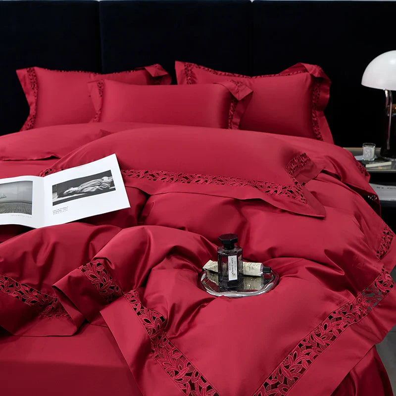 Afralia™ 1200TC Egyptian Cotton Bedding Set with Hollow Lace Broad Side