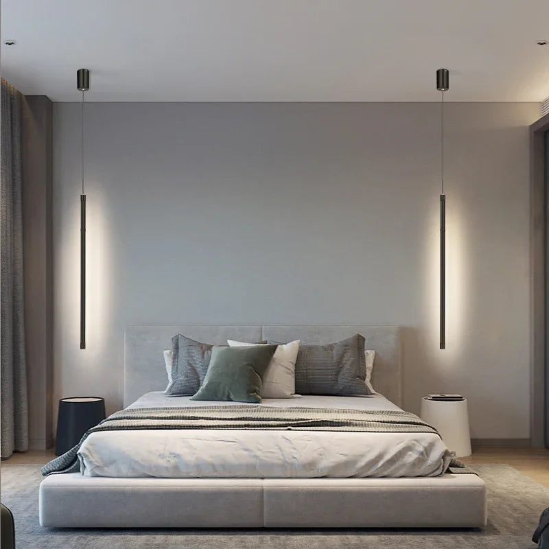 Afralia™ Black Nordic LED Tube Pendant Light for Bedroom Restaurant Kitchen Dining Room