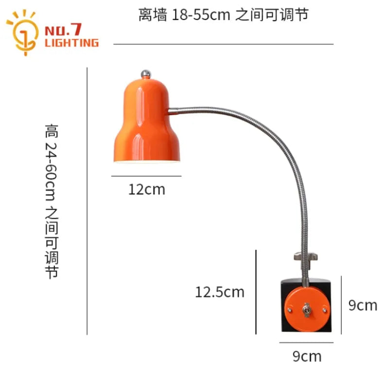 Afralia™ Adjustable LED Desk Lamp Red/Orange/Black E27 - Studio Bedside Reading Light