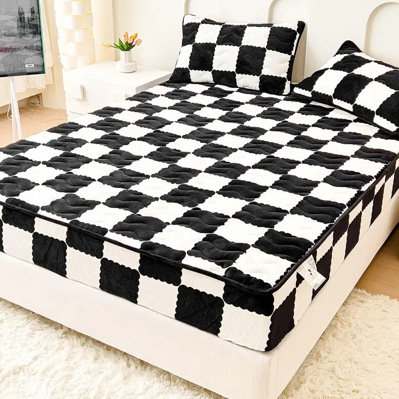 Afralia™ High Grade Milk Velvet Patchwork Bedspreads Geometric Pattern Thicken Bedsheet