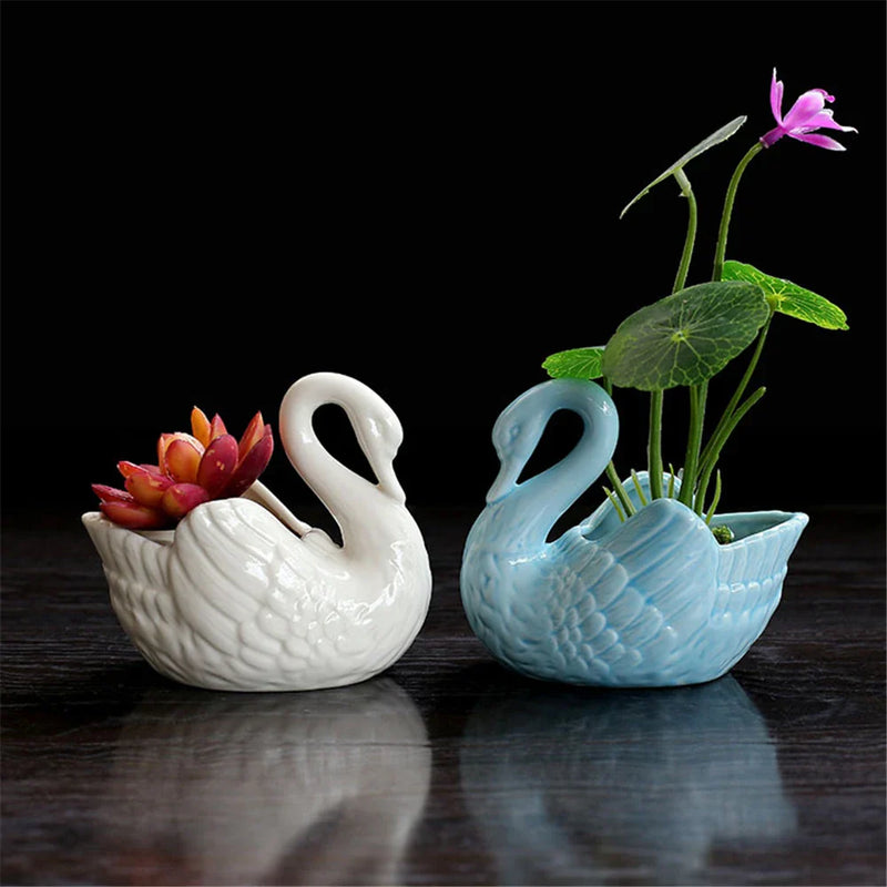 Afralia™ Swan Ceramic Flowerpot Candle Holder Vase Home Decoration Candy Box Storage