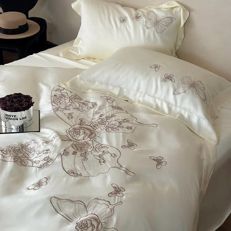 Afralia™ Butterfly Flowers Embroidery 800TC Eucalyptus Fiber Bedding Set