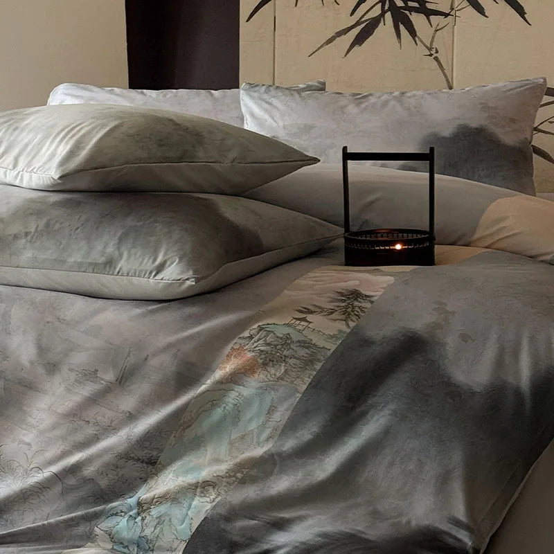 Afralia™ Chinese Digital Printing Bedding Set - Soft, Washed, Skin-Friendly Duvet Cover Kit