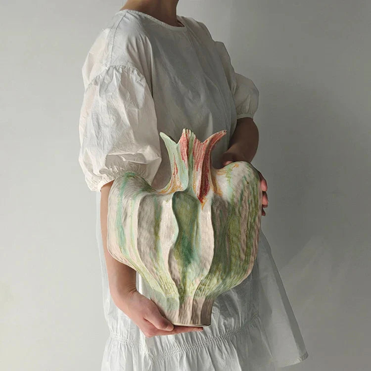 Afralia™ Colorful Irregular Ceramic Petal Vase - Home Decor Handicrafts, Terrarium