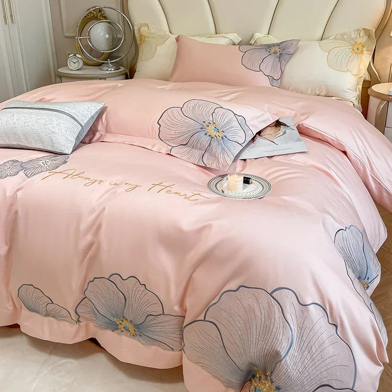 Afralia™ Embroidered Egyptian Cotton Bedding Set for King Queen RU Bed Linens
