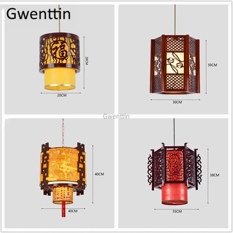 Afralia™ Sheepskin Lantern Pendant Light - Vintage Chinese Style Wooden Hanging Lamp