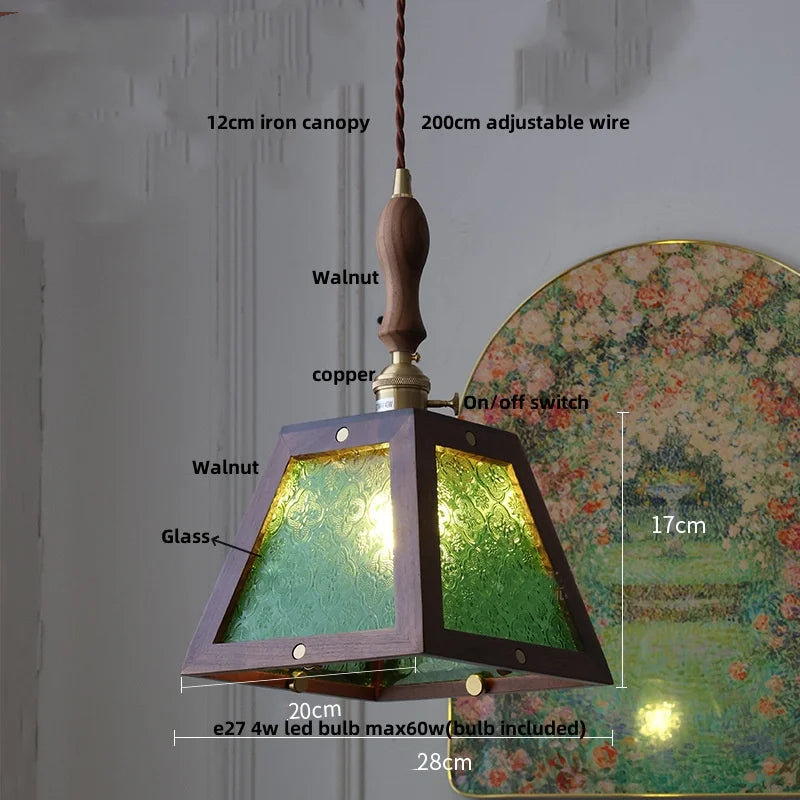 Afralia™ Glass LED Pendant Lamp with Walnut Wood Brass Accent