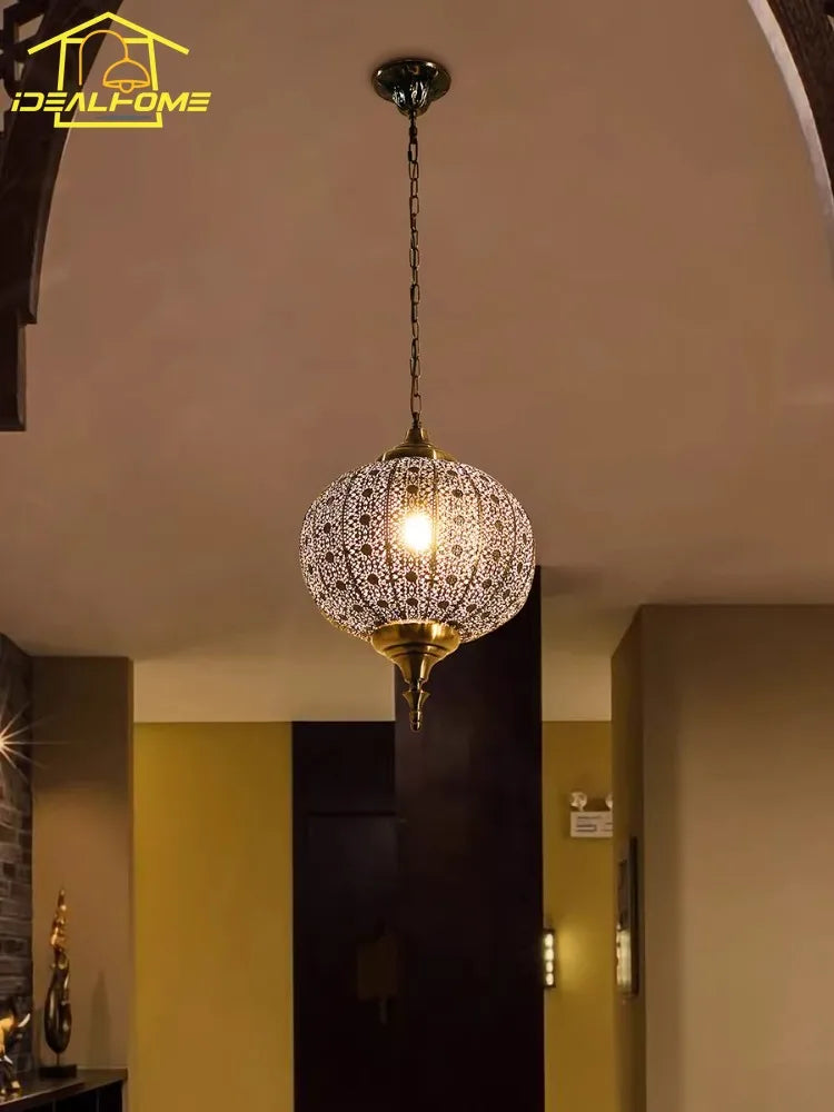Afralia™ Vintage Thai Iron Art Pendant Lights LED for Restaurant Tea Room Balcony