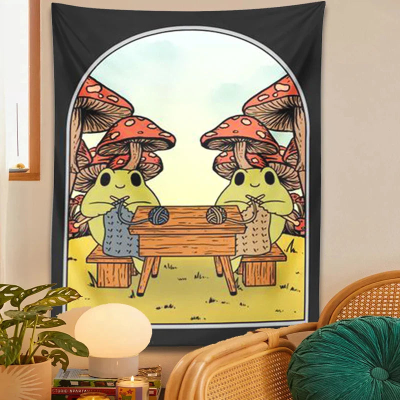 Frog Mushroom Tapestry Wall Hanging for Boho Decor by Afralia™