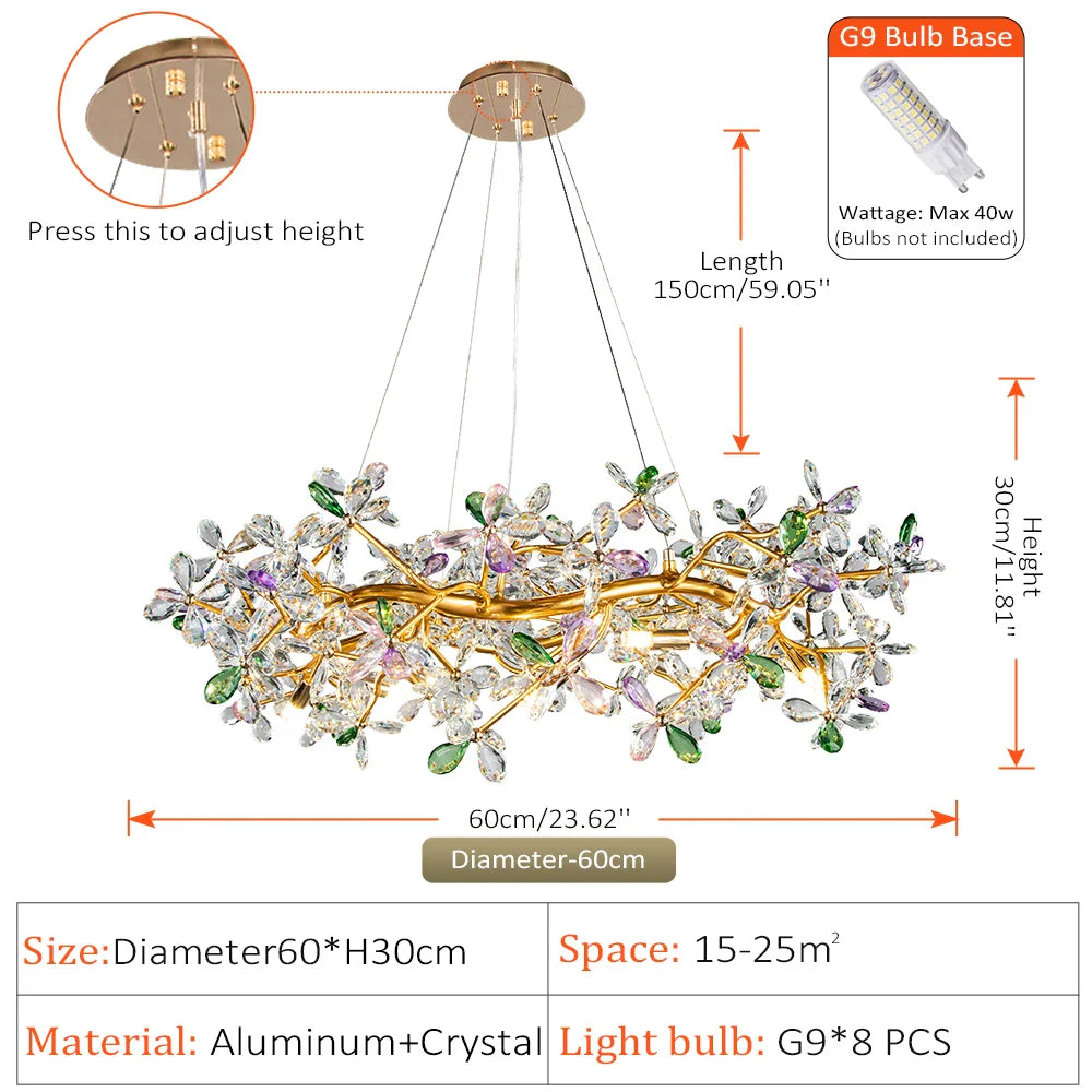 Afralia™ Crystal Flowers Chandelier Gold LED Tree Branch Luxury Chandelier