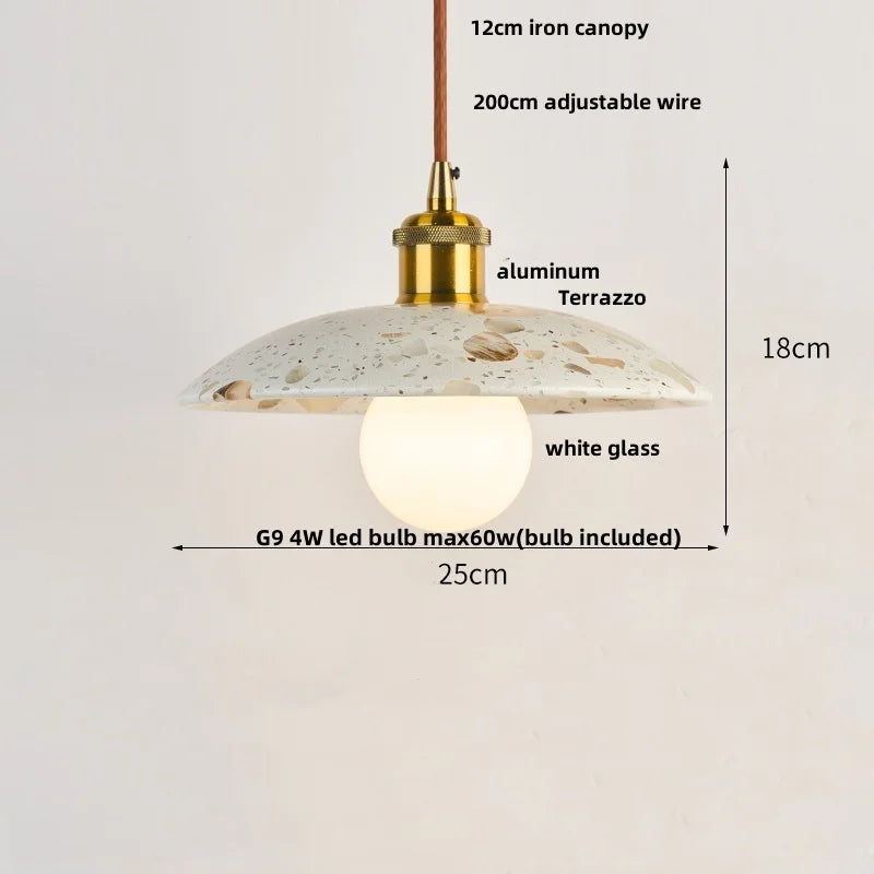 Afralia™ Terrazzo Stone LED Pendant Light - Brown Wood Wabi Sabi Decor
