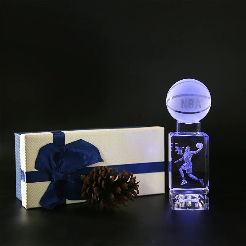 Afralia™ NBA Star Crystal Basketball Table Lamp Glass Bed Room Decor Light Lampshade