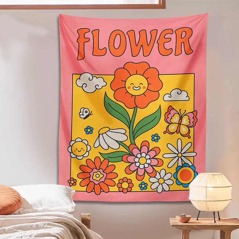 Afralia™ Psychedelic Flower Sunset Tapestry Wall Hanging - Stay Groovy Room Decor