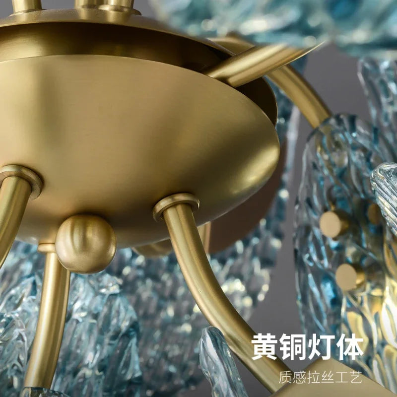 Afralia™ Elegant Blue Copper LED Flower Ceiling Chandelier for Living Dining Bedroom & Salon