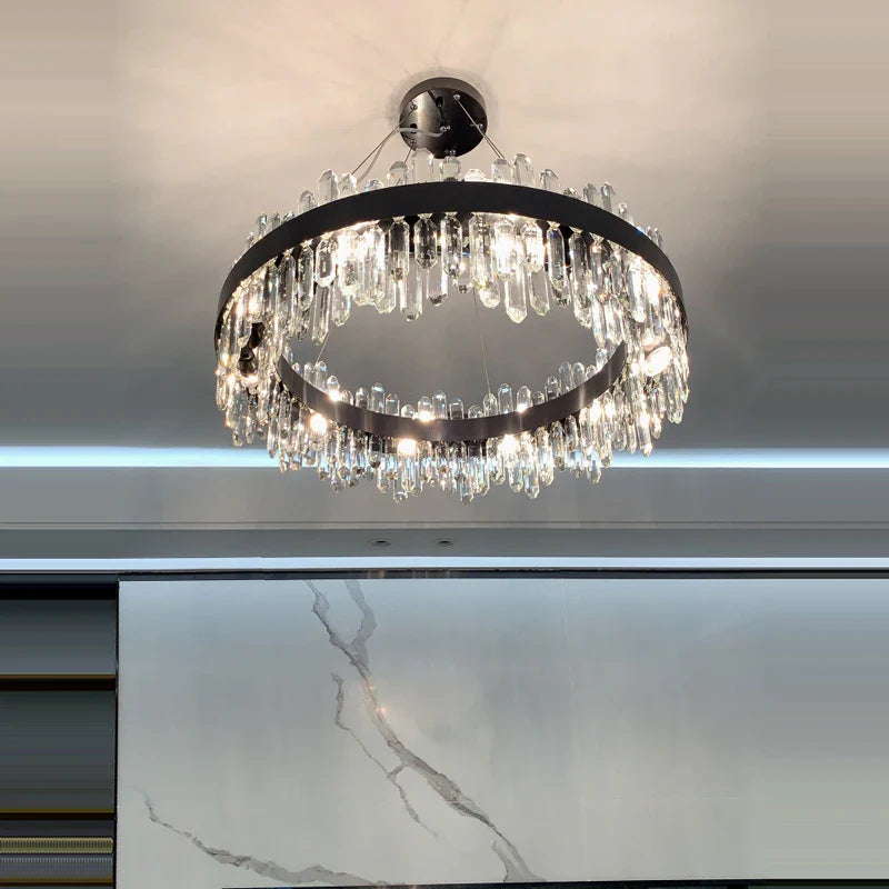 Afralia™ Black/Gold Crystal Chandelier | Modern Oval Round LED Ceiling Light