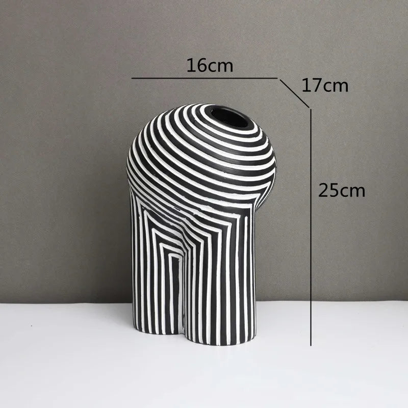 Afralia™ Striped Resin Vase: Abstract Black & White Home Decor Craft Abstract Geometry Pot