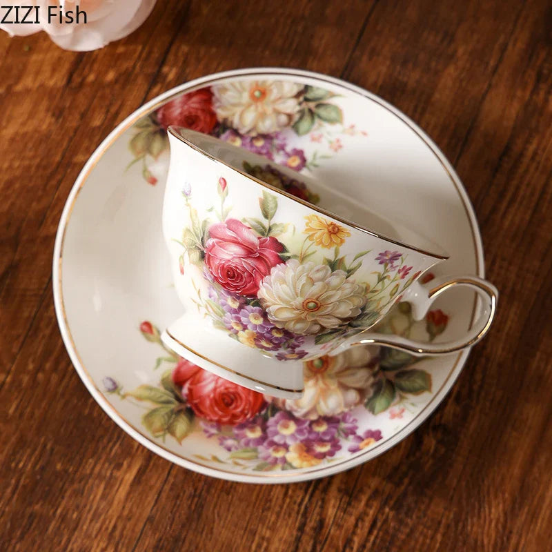 Afralia™ Elegant Floral Ceramic Cup & Saucer Set