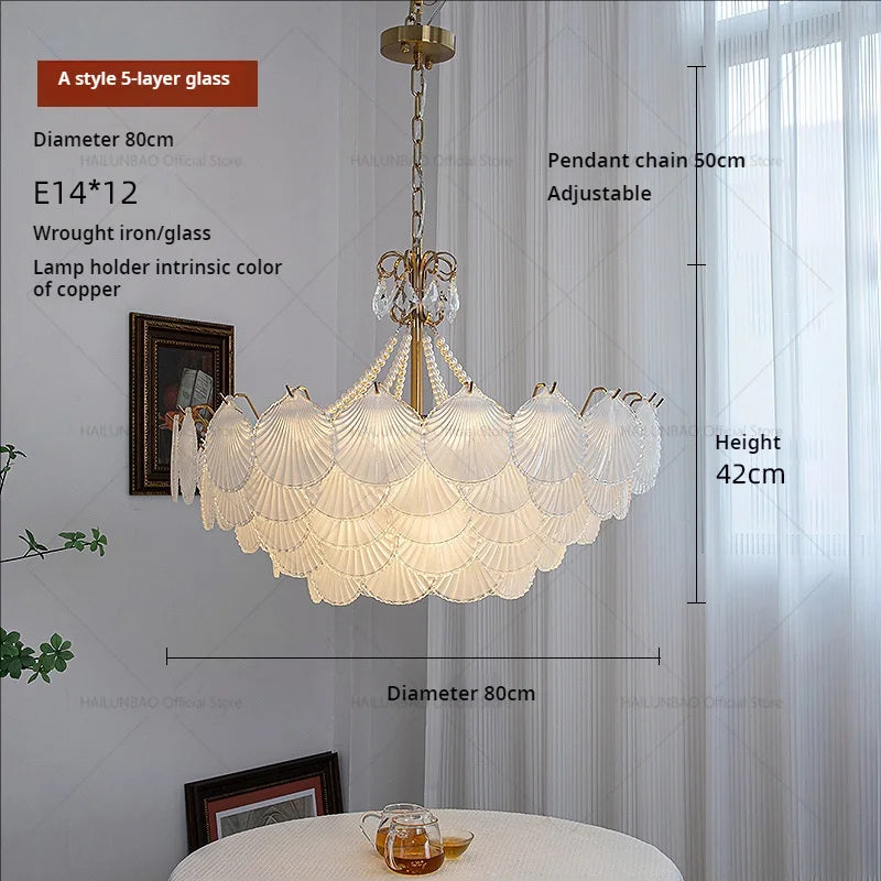 Afralia™ Shell Pearl Glass Crystal Chandelier for Modern Luxury Living Room