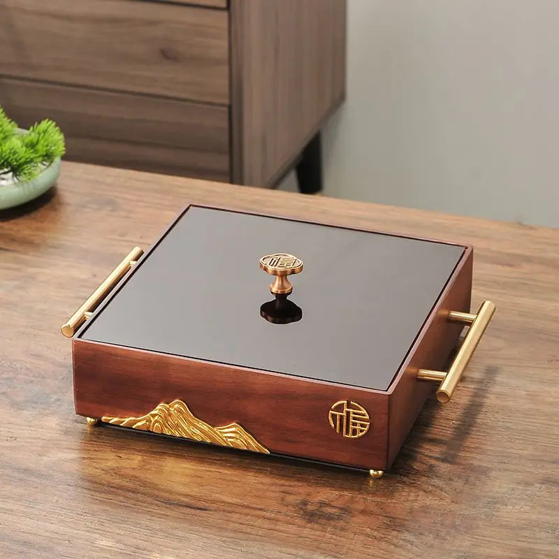 Afralia™ Walnut Luxury Table Decor Tray with Storage Compartment