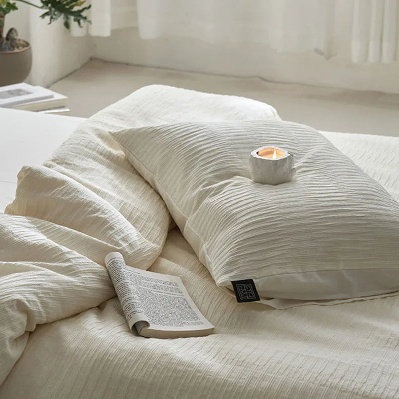 Afralia™ 100% Cotton Foam Yarn Bedding Set with Solid Color Jacquard Design